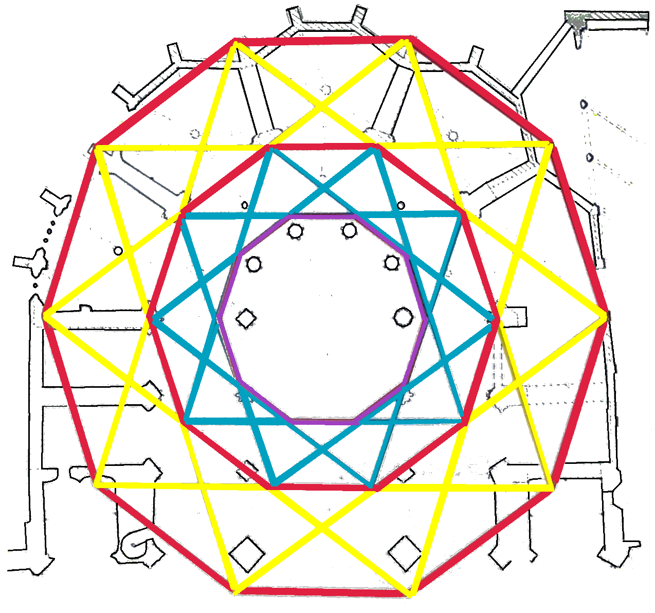 Figuur 3 - Schematische plattegrond van de apsis en de kooromgang en de straalkapellen