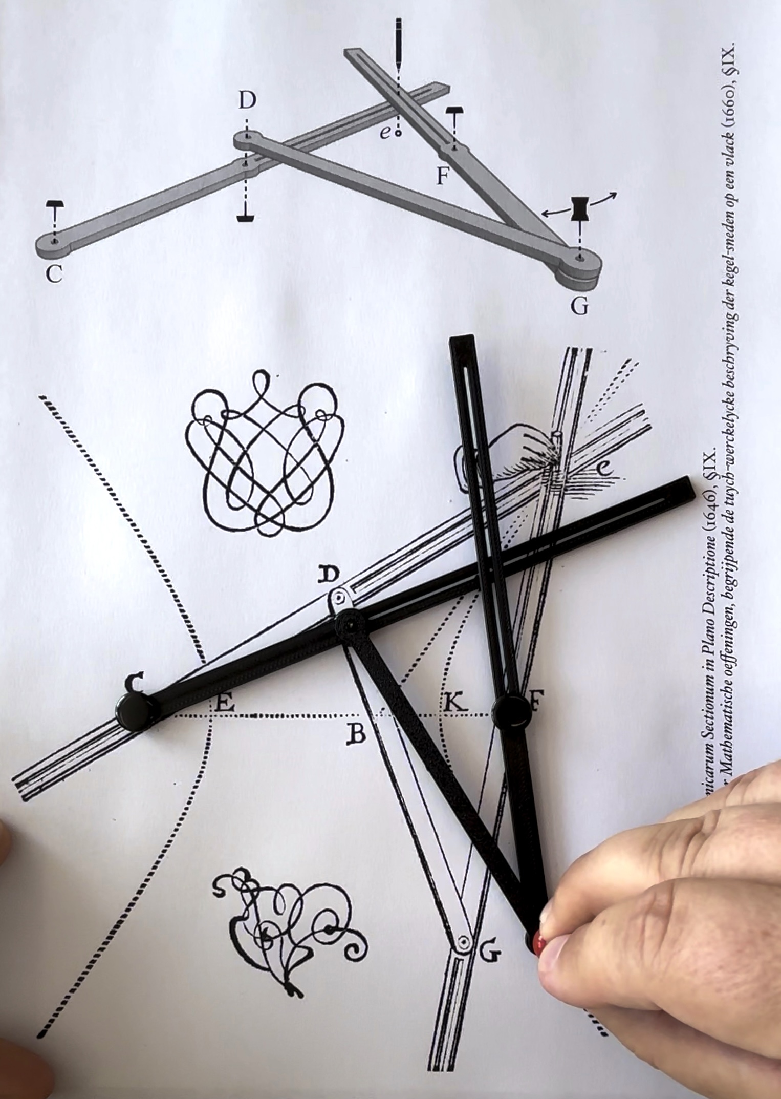 Figuur 1 - Instrument voor het tekenen van een hyperbool